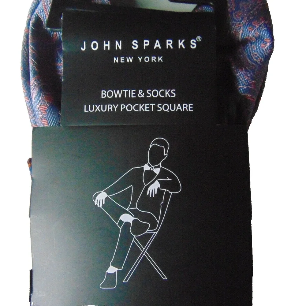 Socks Bow Tie Pocket Square Set Men's Size 10 - 13 Orange Multi John Sparks NWT